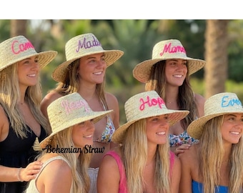 Personalized Moroccan Straw Hat – Custom Embroidered Beach Hat, Bridal Shower & Bridal Party Gift