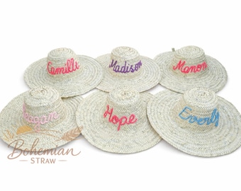 Custom Name Straw Hat, Personalized Beach Sun Hat, Handwoven Summer Hat, Bridesmaid Gift, Bachelorette Hat