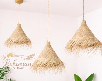 Handwoven Straw Pendant Lamp | Boho Ceiling Light | Natural Fiber Hanging Lighting | Moroccan Home Decor