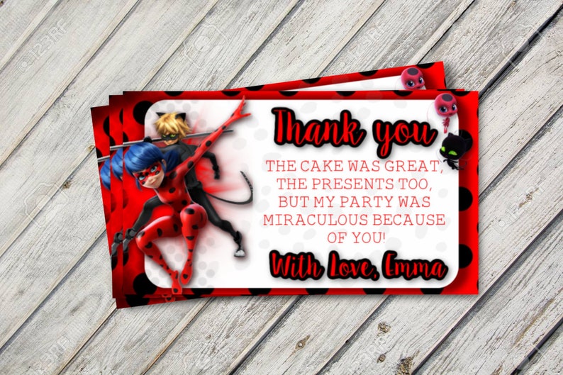 Miraculous Ladybug And Cat Noir Thank You Card Digital Etsy