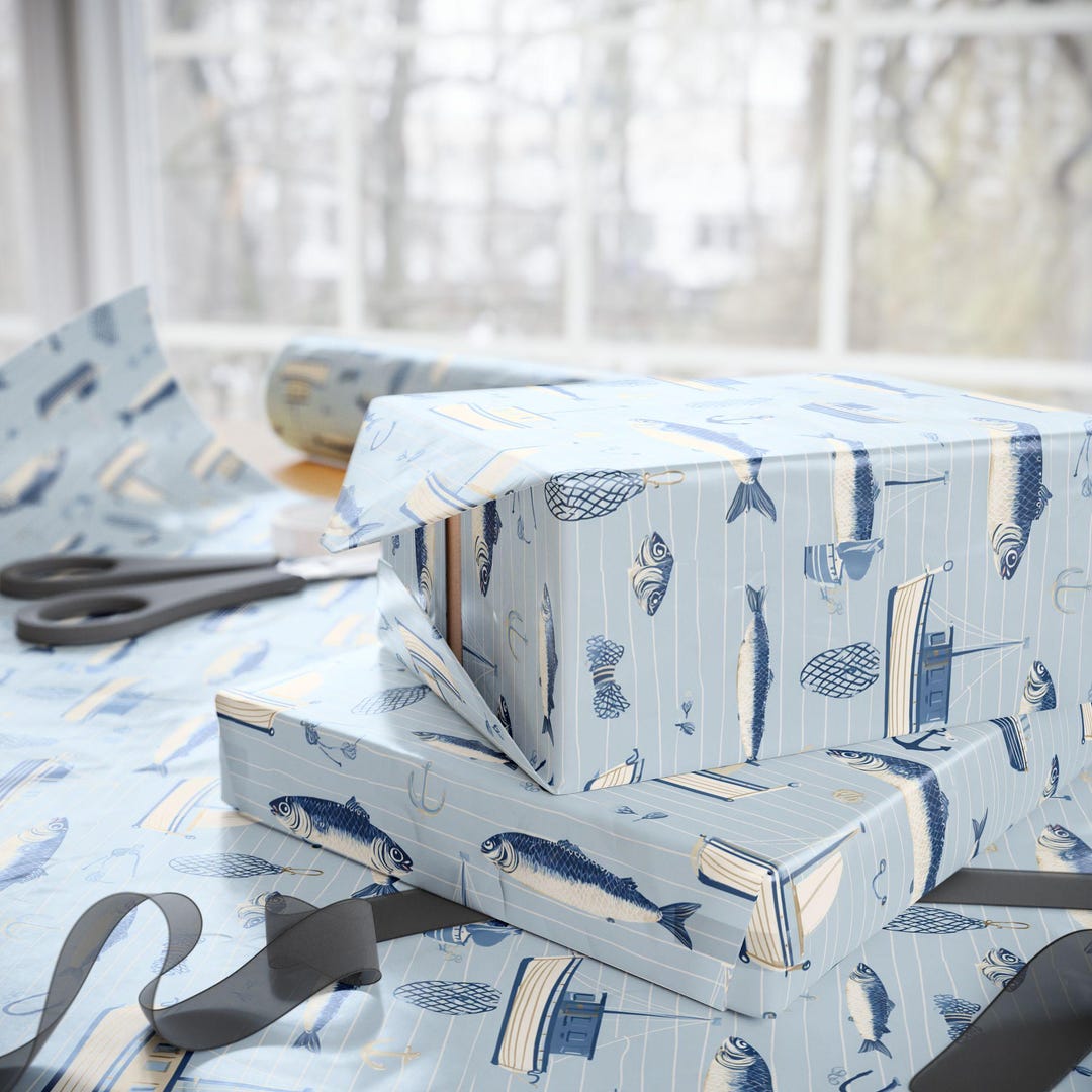Cute Fisherman Wrapping Paper, Nautical Gift Wrap With Hand-drawn ...