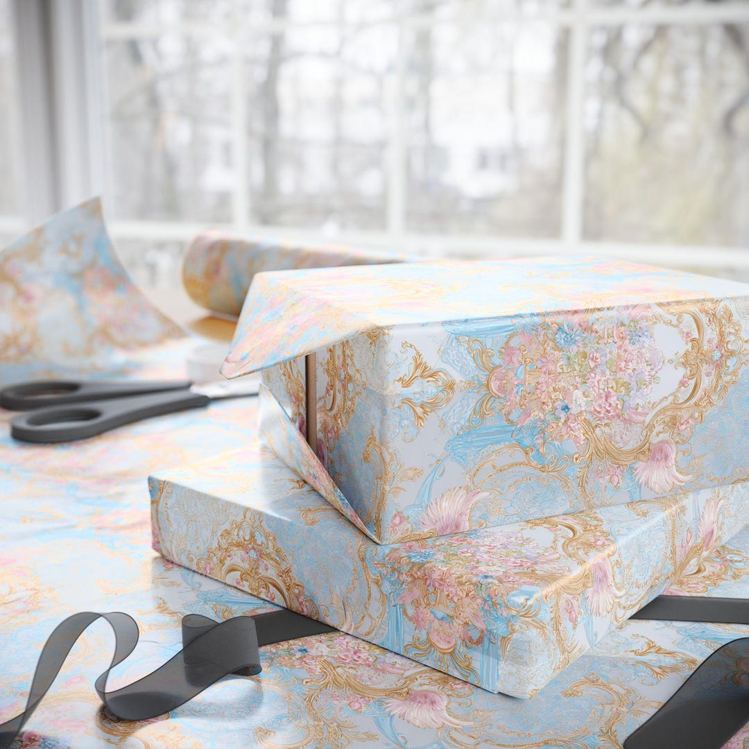 Rococo Pastel Wrapping Paper, Vintage French Floral Gift Wrap With ...