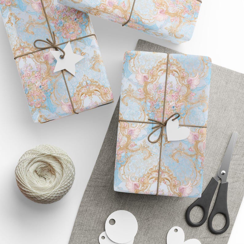 Rococo Pastel Wrapping Paper, Vintage French Floral Gift Wrap With ...