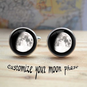 Customize Moon Phase Cufflinks,Personalized Lunar Phase Cuff Links, Birth Moon Tie Bar Clip,Aniversary Wedding Gift for Fiance Groom Husband