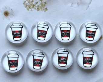 クリスマスコーヒーカップカボション、レッドバッファローフォトガラススナップボタン、10mm 12mm 14mm 16mm 18mm 20mm 25mm 30mm 35mm 40mm ガラスドームカメオ-DN1303d5