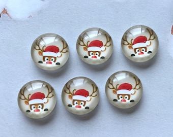 鹿のカボション、クリスマス鹿エルク写真ガラススナップボタン、10mm 12mm 14mm 16mm 18mm 20mm 25mm 30mm 35mm 40mm ガラスドームカメオ-DN1138d4