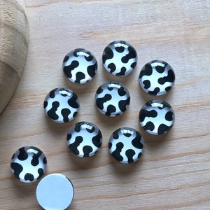 Cabochão de impressão de vaca feito à mão, cabochões de vidro fotográfico 10mm 12mm 14mm 16mm 18mm 20mm 25mm 30mm 35mm 40mm cabochão de cúpula de vidro-R0512D4 com 10 peças