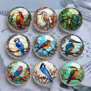 Cabochon d'image en vitrail oiseau, dôme en verre de perroquet, 10 mm 12 mm 14 mm 16 mm 18 mm 20 mm 25 mm 30 mm 35 mm 40 mm Perles en verre d'image rouge-gorge-DN2090