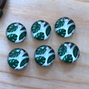 Green Monstera Cabochon Handmade Tropical photo glass Cabochons 10mm 12mm 14mm 16mm 18mm 20mm 25mm 30mm 35mm 40mm glass dome cameo -R0869d8