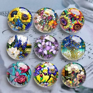 Cabochon décoratif en vitrail, dôme en verre tournesol, 10 mm 12 mm 14 mm 16 mm 18 mm 20 mm 25 mm 30 mm 35 mm 40 mm DIY image image perles de verre-DN1916