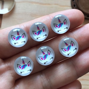 Unicorn Cabochon, Fairy Tale Animal Unicorn photo glass Cabochon 10mm 12mm 14mm 16mm 18mm 20mm 25mm 30mm 35mm 40mm glass dome cameo-R0714d5