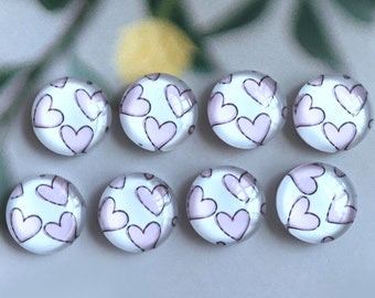 10pcs Pink Love Heart Cabochon,Valentine Love photo glass Snap Button,10mm 12mm 14mm 16mm 18mm 20mm 25mm 30mm 35mm 40mm glass dome -R112901