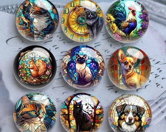 Cabujón de vidriera con imagen de gato, cúpula de vidrio con forma de perro, 10 mm 12 mm 14 mm 16 mm 18 mm 20 mm 25 mm 30 mm 35 mm 40 mm Cameo de vidrio con imagen para manualidades - DN1913