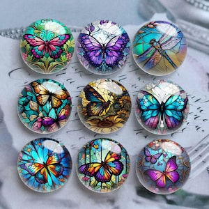 Cabochon con immagine in vetro colorato, cupola in vetro a farfalla, 10 mm 12 mm 14 mm 16 mm 18 mm 20 mm 25 mm 30 mm 35 mm 40 mm Perline in vetro con immagine fai da te-DN1908
