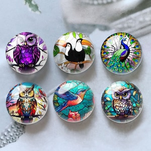 Cabochon d'image en vitrail hibou, dôme en verre d'oiseaux, 10 mm 12 mm 14 mm 16 mm 18 mm 20 mm 25 mm 30 mm 35 mm 40 mm DIY image image perles de verre-DN1910