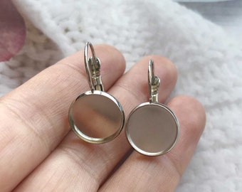 20pcs-Stainless Steel Round Earrings Blanks, 10mm 12mm -25mm Oval Dangle Earrings Base, Drop Earrings Bezel Cups, Charm Earrings Trays-DSS12