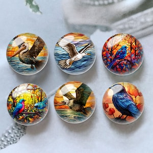 Cabochão de imagem de vitral, cúpula de vidro de pássaros artesanais, 10 mm 12 mm 14 mm 16 mm 18 mm 20 mm 25 mm 30 mm 35 mm 40 mm Imagem de imagem faça você mesmo Contas de vidro-DN1947