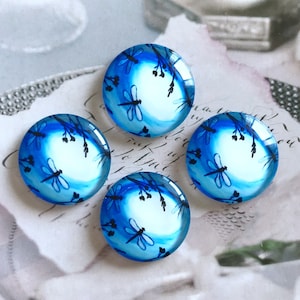Blaue Libelle Cabochon, handgemachte Foto Glas Cabochons 10mm 12mm 14mm 16mm 18mm 20mm 25mm 30mm 35mm 40mm Glaskuppel Cameo Cabochon -R18151