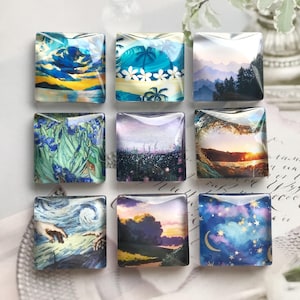 Handgemaakte vierkante fotoglas cabochon, lente foto glazen koepels mozaïek, 10 12 14 15 16 20 25 30 35 40 50 mm afbeelding cameo nuggets-SQZF47