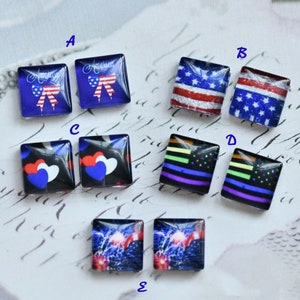 Cabochon photo carré en verre du 4 juillet, drapeau des États-Unis, mosaïque de dômes en verre, 10 12 14 15 16 20 25 30 35 40 pépites camées 50 mm-SQZ83