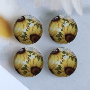 Bouton Tournesol Cabochon/Bouton-pression, 10mm 12mm 14mm 16mm 18mm 20mm 25mm 30mm 35mm 40mm Dôme en verre de tournesol / Gingembre Snap-R2101805