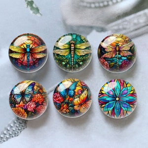Stained Glass Image Cabochon,Dragonfly Glass Dome,10mm 12mm 14mm 16mm 18mm 20mm 25mm 30mm 35mm 40mm DIY Picture Image Glass Cameo-DN1963