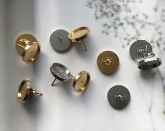 Orecchini a bottone in acciaio inossidabile spessi 20 pezzi grezzi, base per orecchini da 6 mm 8 mm 10 mm 12 mm, coppe con castone per orecchini addensati, vassoi per orecchini-DSS79