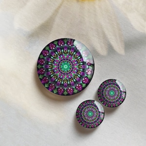 Paars groene Mandala Cabochon/glas drukknoop, 10mm 12mm 14mm 16mm 18mm 20mm 25mm 30mm 35mm 40mm glazen koepel/gember drukknoop-R2231501