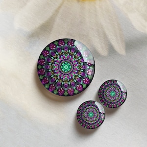 Purple Green Mandala Cabochon / glass Snap Button,10mm 12mm 14mm 16mm 18mm 20mm 25mm 30mm 35mm 40mm Glass Dome/Ginger Snap Button-R2231501