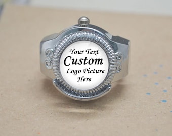 Custom Watch Ring, Personalized Glass Photo Adjustable Ring Quartz Watch,Memorial Keepsake Birthday Gift