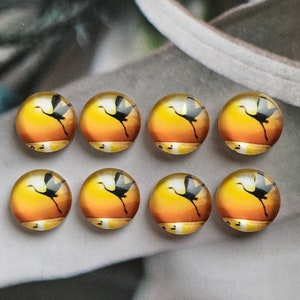 Cabochon grue, Grue au coucher du soleil en verre, 10 mm 12 mm 14 mm 16 mm 18 mm 20 mm 25 mm 30 mm 35 mm 40 mm Dôme en verre pour oiseaux-R11106