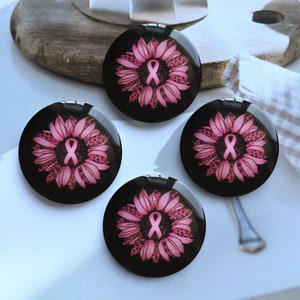 10pcs Pink Ribbon Sunflower Cabochon/Snap Button, 10mm 12mm 14mm 16mm 18mm 20mm 25mm  30mm 35mm 40mm Picture Glass Dome/Ginger Snap-R2292801