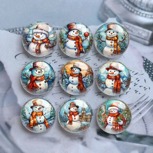 Snowman Cabochon, Christmas Stained Glass Dome,10mm 12mm 14mm 16mm 18mm 20mm 25mm 30mm 35mm 40mm DIY Winter Picture Image Glass Cameo-DN2220
