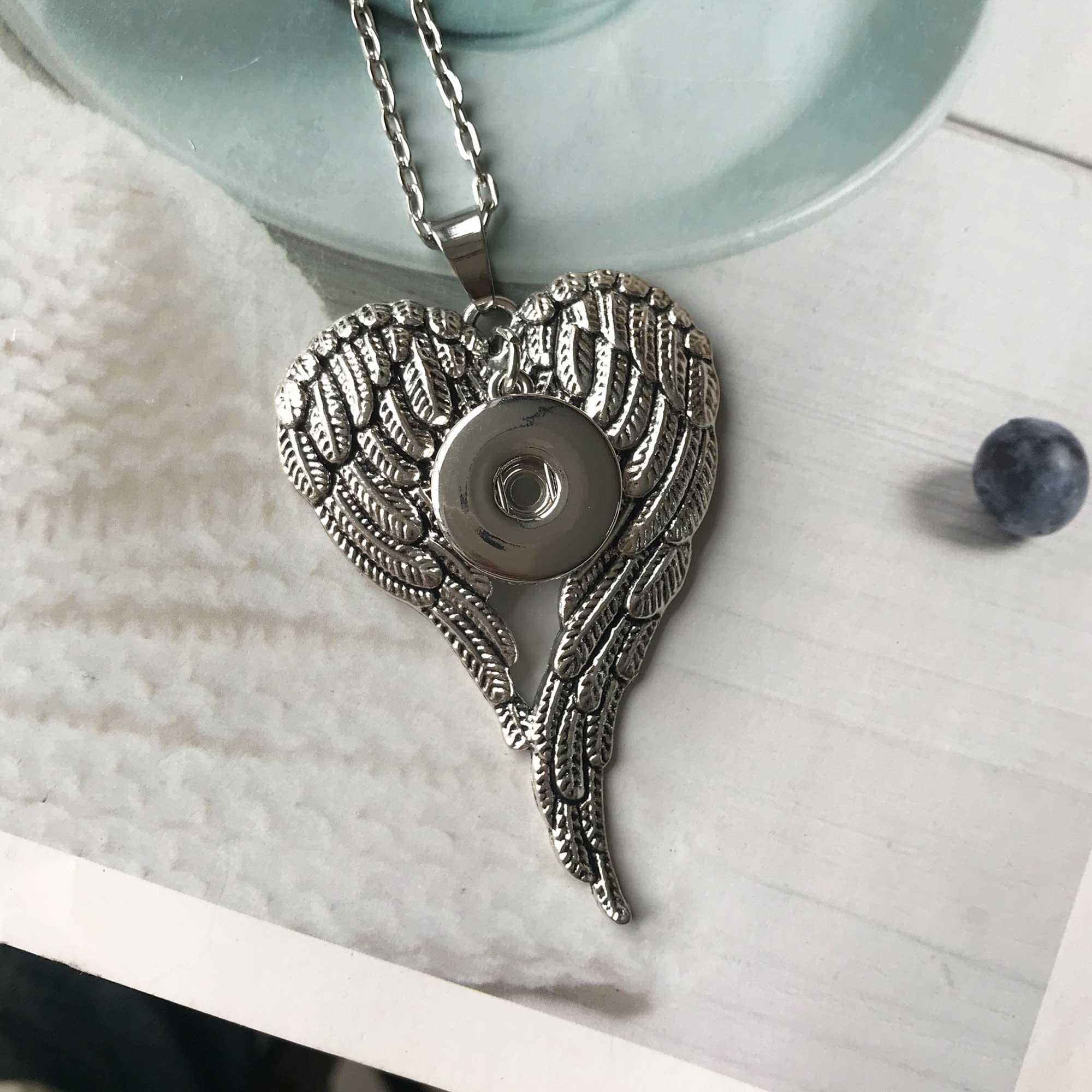 Angel Wings Snap Button Pendant Necklace, Wing Necklace for 18mm