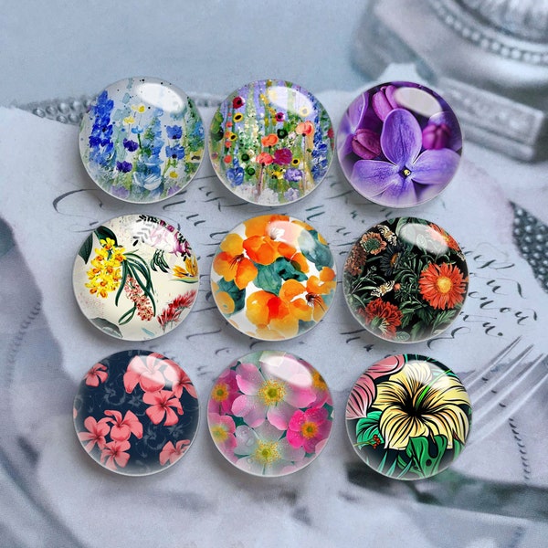Daisy Cabochon, Frangipani flower Glass Dome, 10pcs 10mm 12mm 14mm 16mm 18mm 20mm 25mm 30mm 35mm 40mm DIY Picture Image Glass Beads-DN664
