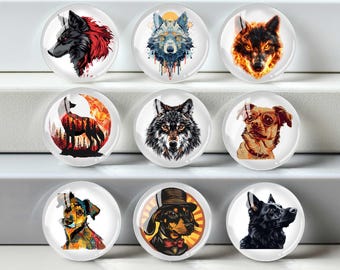 Wolf Cabochon, Dog Image Glass Dome, 10mm 12mm 14mm 16mm 18mm 20mm 25mm 30mm 35mm 40mm DIY Animal Paper Picture Flat Glass Cameo-DN4023