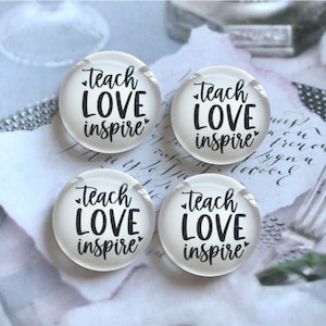 10pcs Teach Love Inspire Cabochon / Snap Button, 10mm 12mm 14mm 16mm 18mm 20mm 25mm 30mm 35mm 40mm Picture Glass Dome/Ginger Snap-R2101839