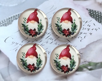 Gnome Cabochon,Christmas Gnome Drawf photo glass Snap Button,10mm 12mm 14mm 16mm 18mm 20mm 25mm 30mm 35mm 40mm glass dome cameo-R10163