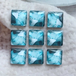 Blaues Aquarell Quadrat Foto Glas Cabochon, Bild Glaskuppeln Mosaik, 10 12 14 15 16 20 25 30 35 40 50mm Bild Cameo Nuggets-SQ31d6