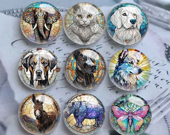 10pcs 10mm 12mm Animal Cabochon, Dog Wolf Glass Dome, 14mm 16mm 18mm 20mm 25mm 30mm 35mm 40mm Stained Glass Picture Image Glass Beads-DN2963