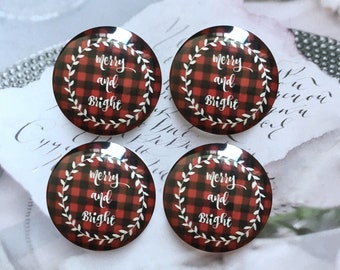 メリークリスマスカボション、レッドブラックバッファローフォトガラススナップボタン、10 mm 12 mm 14 mm 16 mm 18 mm 20 mm 25 mm 30 mm 35 mm 40 mm ガラスドームカメオ-R10252