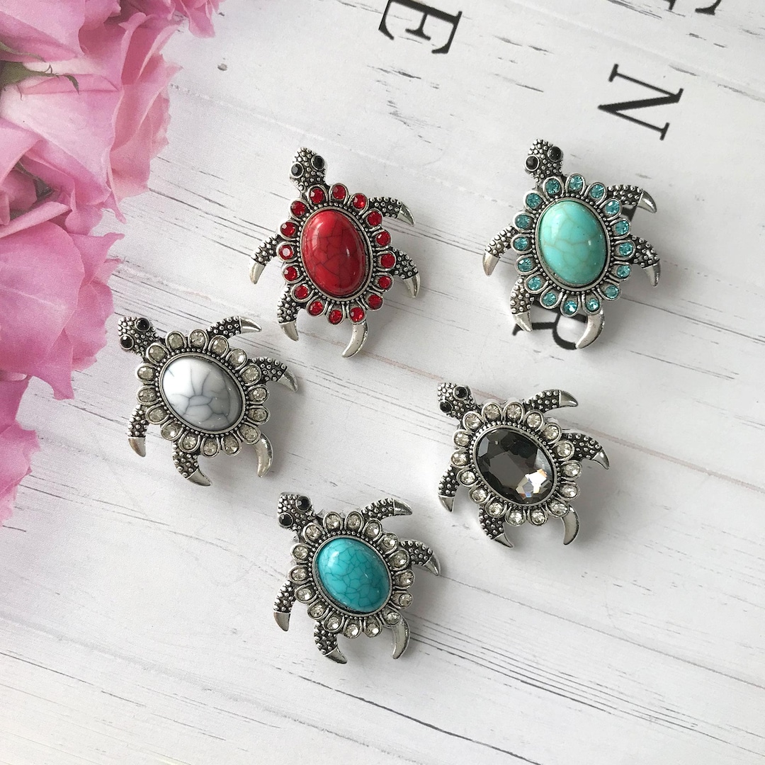 Sea Turtle Snap Buttons, 18mm / 20mm Drilled Turtle Ginger Snap Jewelry ...