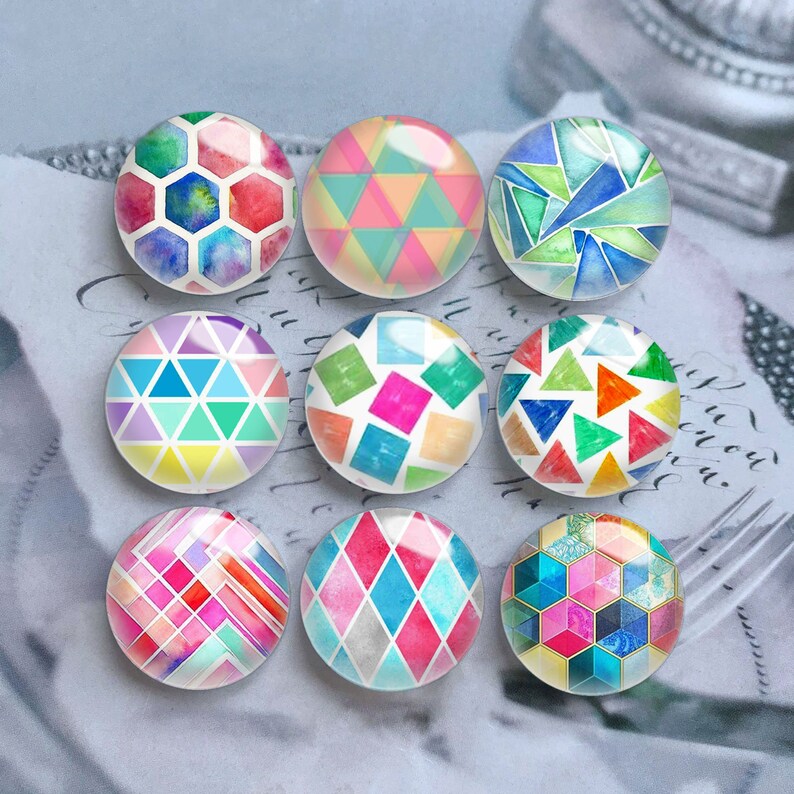 Grid Cabochon,watercolor Glass Dome,handmade Photo Cameo, 10mm 12mm ...