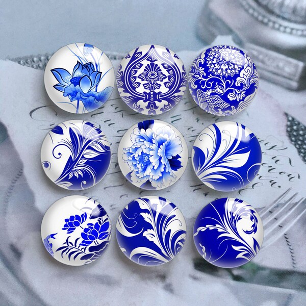 Blue and White Porcelain Cabochon, china Picture Glass Dome, 10mm 12mm 14mm 16mm 18mm 20mm 25mm 30mm 35mm 40mm Image Glass Beads -DN1734