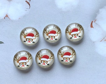 クリスマス鹿のカボション、クリスマスヘラジカの写真入りガラススナップボタン、10mm 12mm 14mm 16mm 18mm 20mm 25mm 30mm 35mm 40mm ガラスドームカメオ-DN1138d4