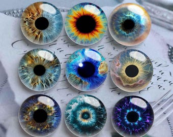 Eye Cabochon,Handmade Doll Cat Eyeball photo glass Cabochon, 10mm 12mm 14mm 16mm 18mm 20mm 25mm 30mm 35mm 40mm glass dome cameo - DN3120