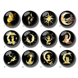 10pcs Crescent Cabochon,10mm 12mm Fairy Moon Glass Dome, 14mm 16mm 18mm 20mm 25mm 30mm 35mm 40mm DIY Mermaid Picture Image Glass Cameo-DN675