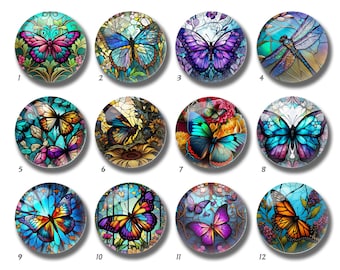 Stained Glass Image Cabochon,Butterfly Glass Dome,10mm 12mm 14mm 16mm 18mm 20mm 25mm 30mm 35mm 40mm DIY Picture Image Glass Beads-DN1908