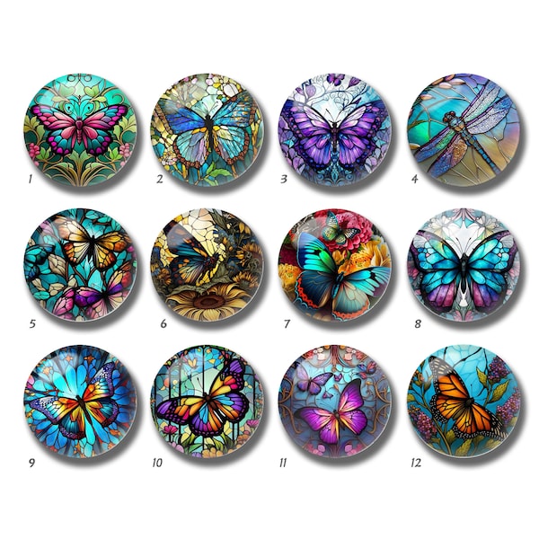 Stained Glass Image Cabochon,Butterfly Glass Dome,10mm 12mm 14mm 16mm 18mm 20mm 25mm 30mm 35mm 40mm DIY Picture Image Glass Beads-DN1908