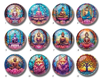 Buddha Stained Glass Image Cabochon,Wolf Glass Dome,10mm 12mm 14mm 16mm 18mm 20mm 25mm 30mm 35mm 40mm DIY Picture Image Glass cameo-DN2159